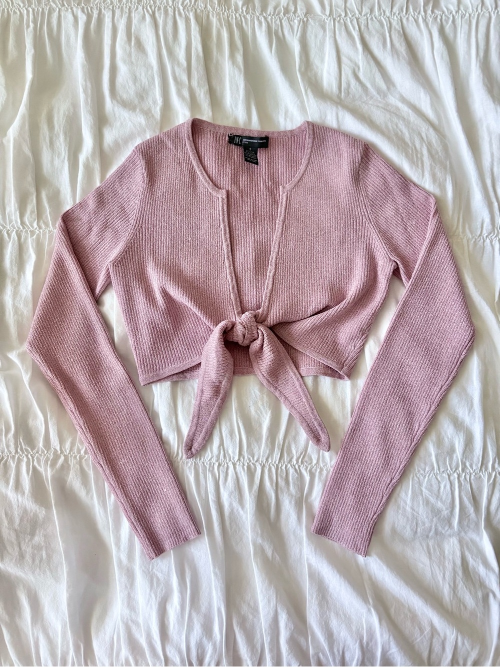NWOT INC Dusty Pink Tie-Front Cropped Sweater